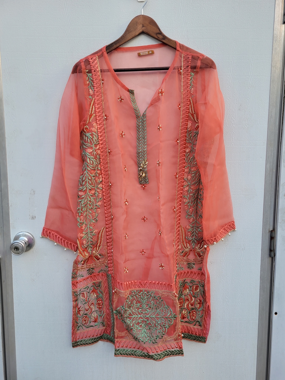 Coral Embroidered Sheer Tunic Top